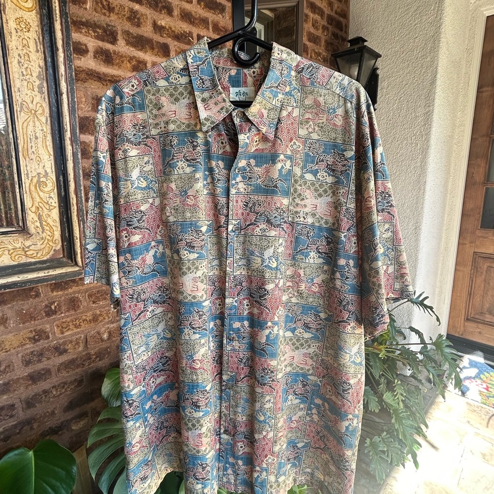 Vibrant Blue and Red Casual Button Down Shirt